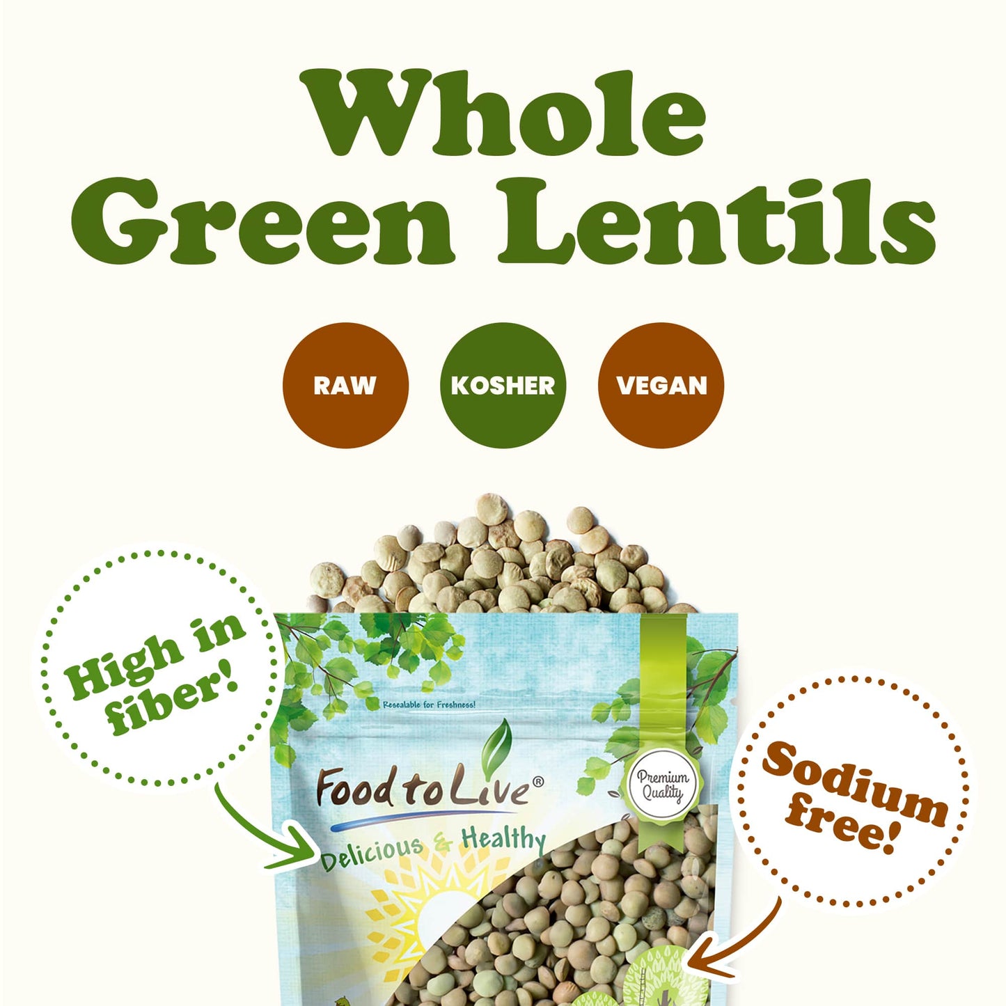 Green Lentil Whole — Non-GMO Verified, Kosher, Bulk - by Food to Live