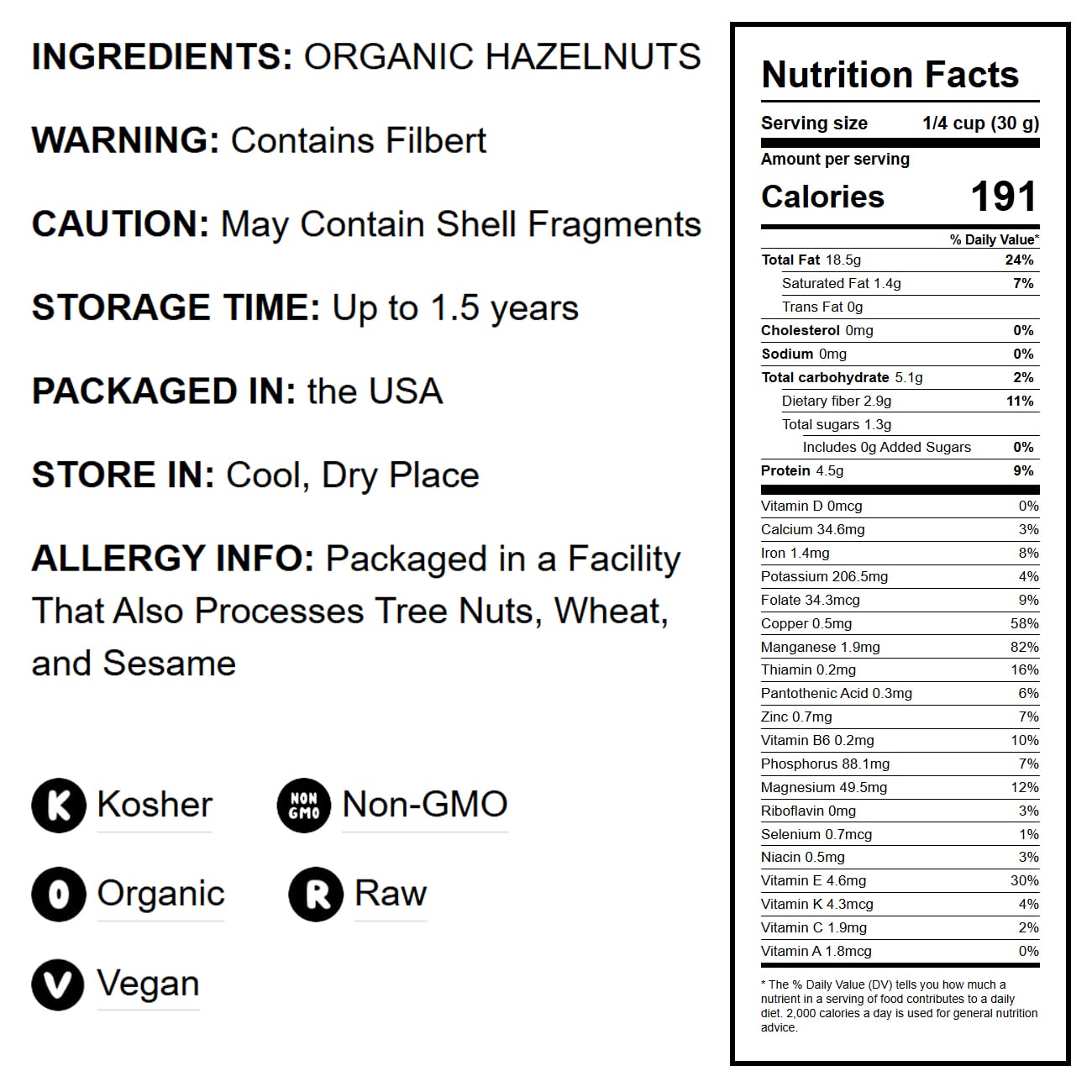 Organic Hazelnuts / Filberts - by Food To Live