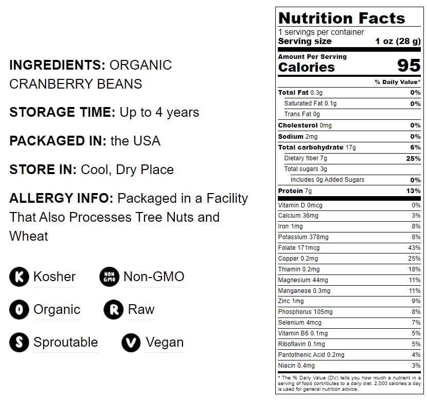 Organic Dried Cranberry Beans - by Food To Live