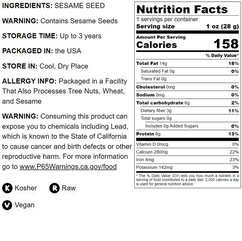 Unhulled Sesame Seeds - by Food To Live