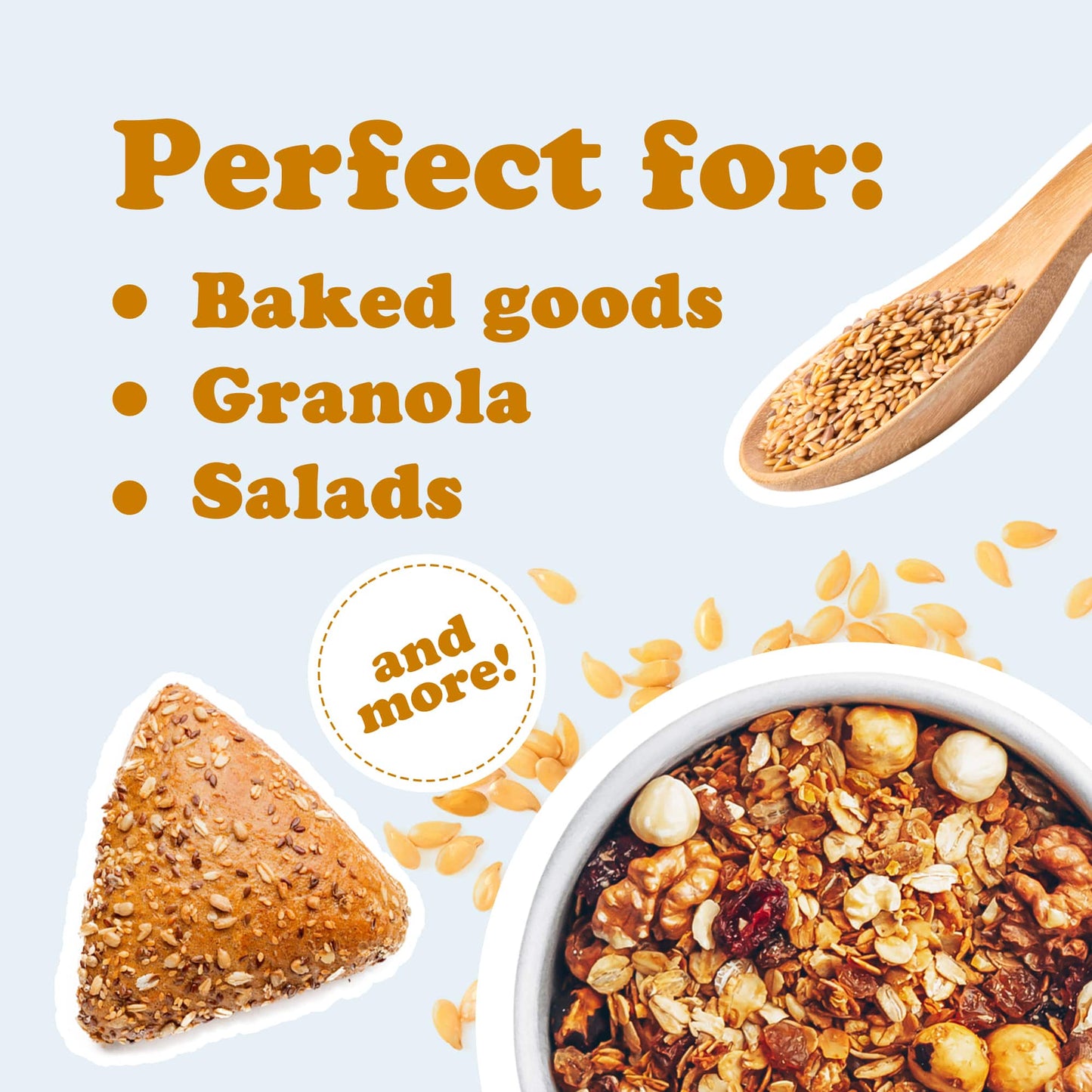 Golden Flax Seeds – Premium Whole Flaxseeds for Nutritious Recipes, Baking, and Snacking - Rich in Omega-3, Fiber, Protein, Essential Nutrients. Raw, Vegan, Kosher, Bulk. Semillas de Linaza