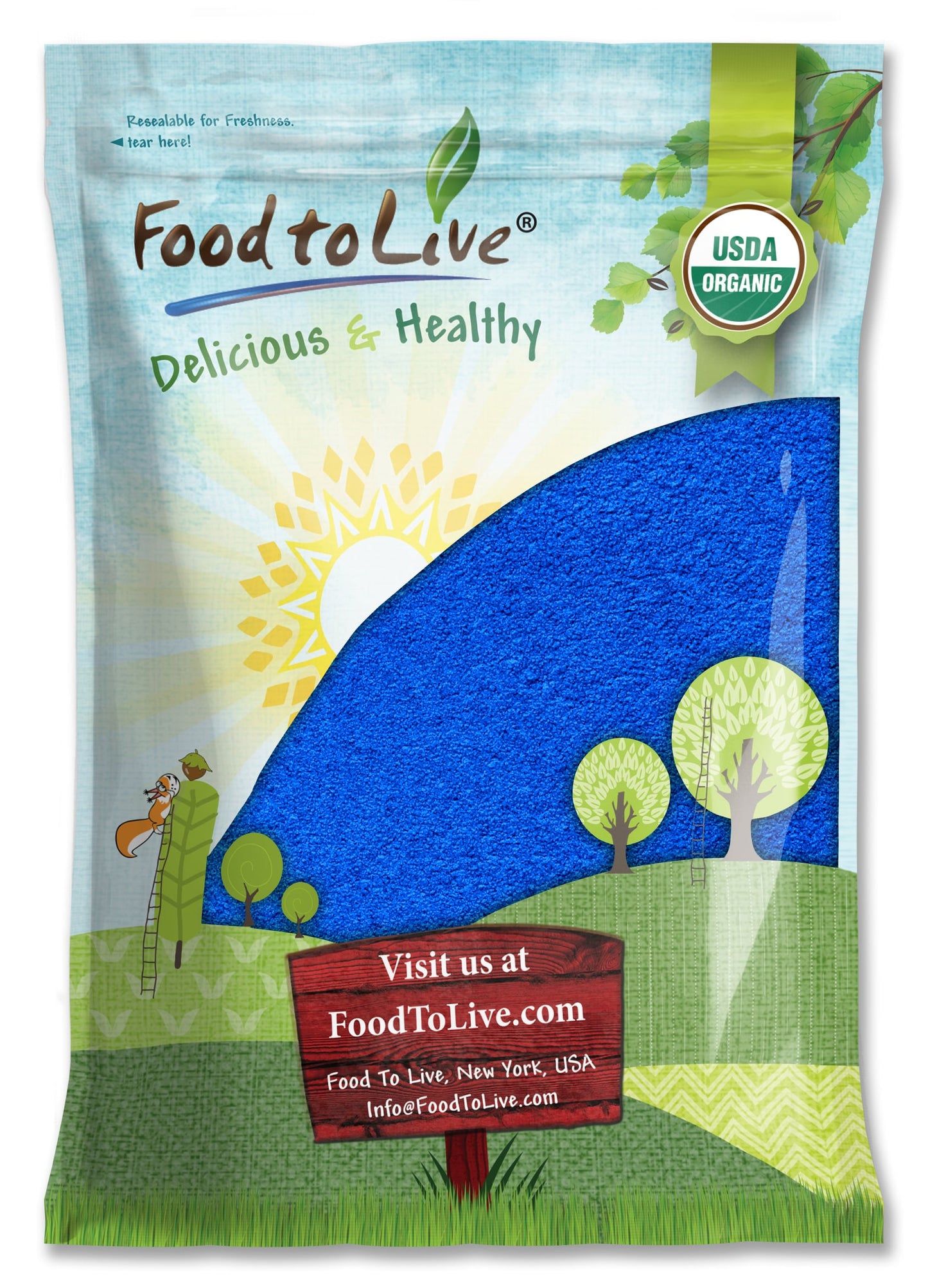 Organic Blue Spirulina Powder – Non-GMO, Pure Raw Blue-Green Algae Extract, Vegan, Non-Irradiated, Great for Juices, Smoothies, Shakes, Drinks, and Food Coloring, Bulk