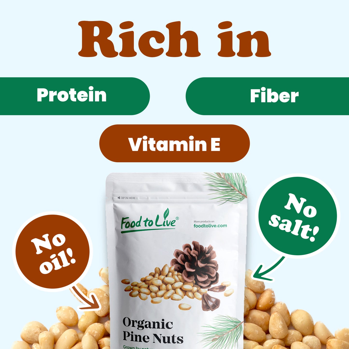 Organic Dry Roasted Pine Nuts - by Food to Live