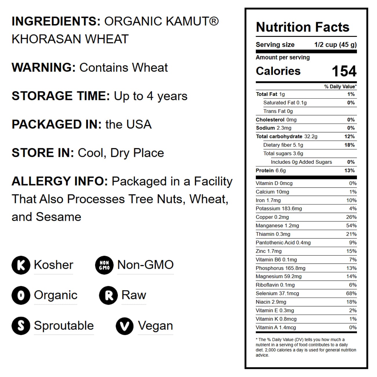 Organic KAMUT Khorasan Wheat Berries - by Food To Live