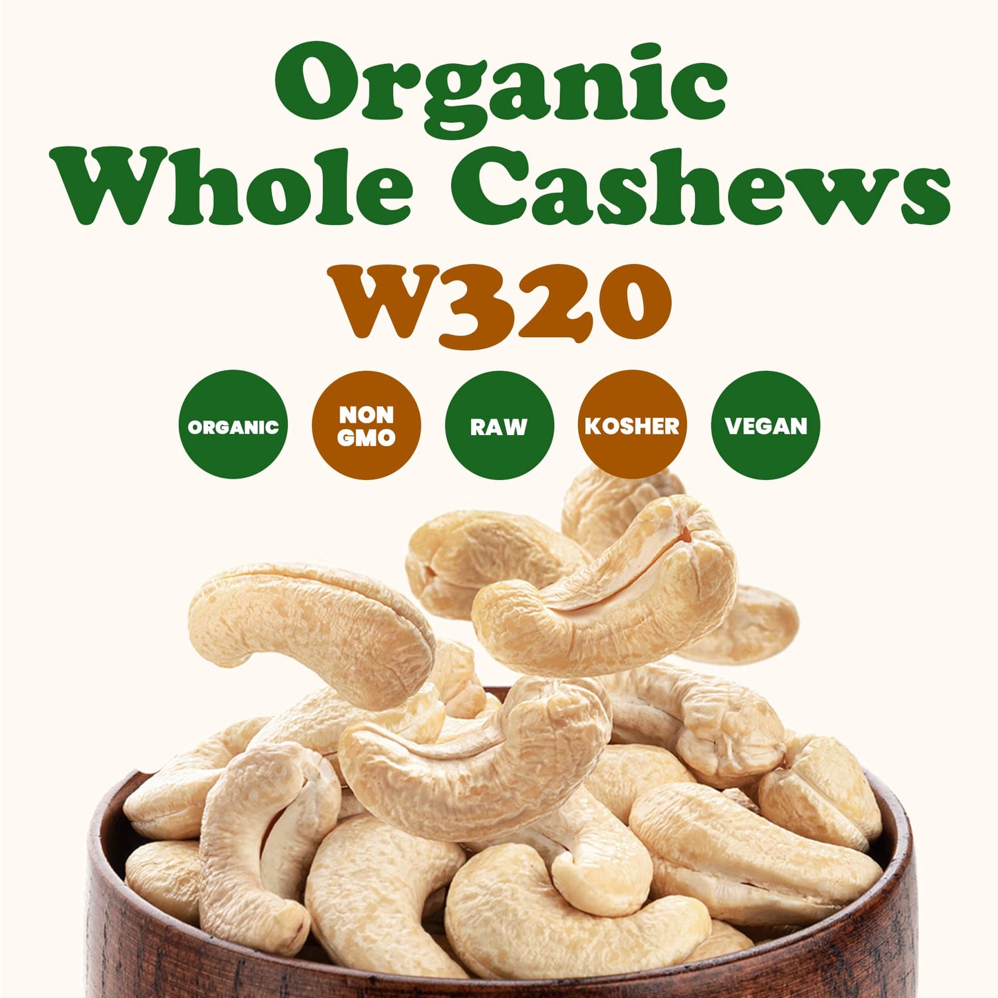 Organic Cashews - Whole, Size W-320, Unsalted - by Food To Live