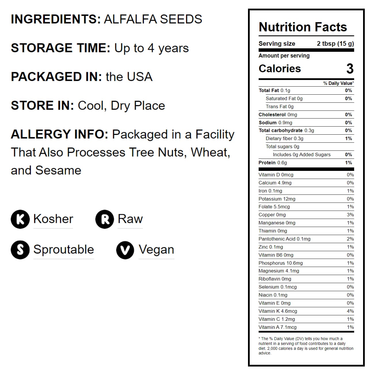Alfalfa Seeds for Sprouting - by Food To Live