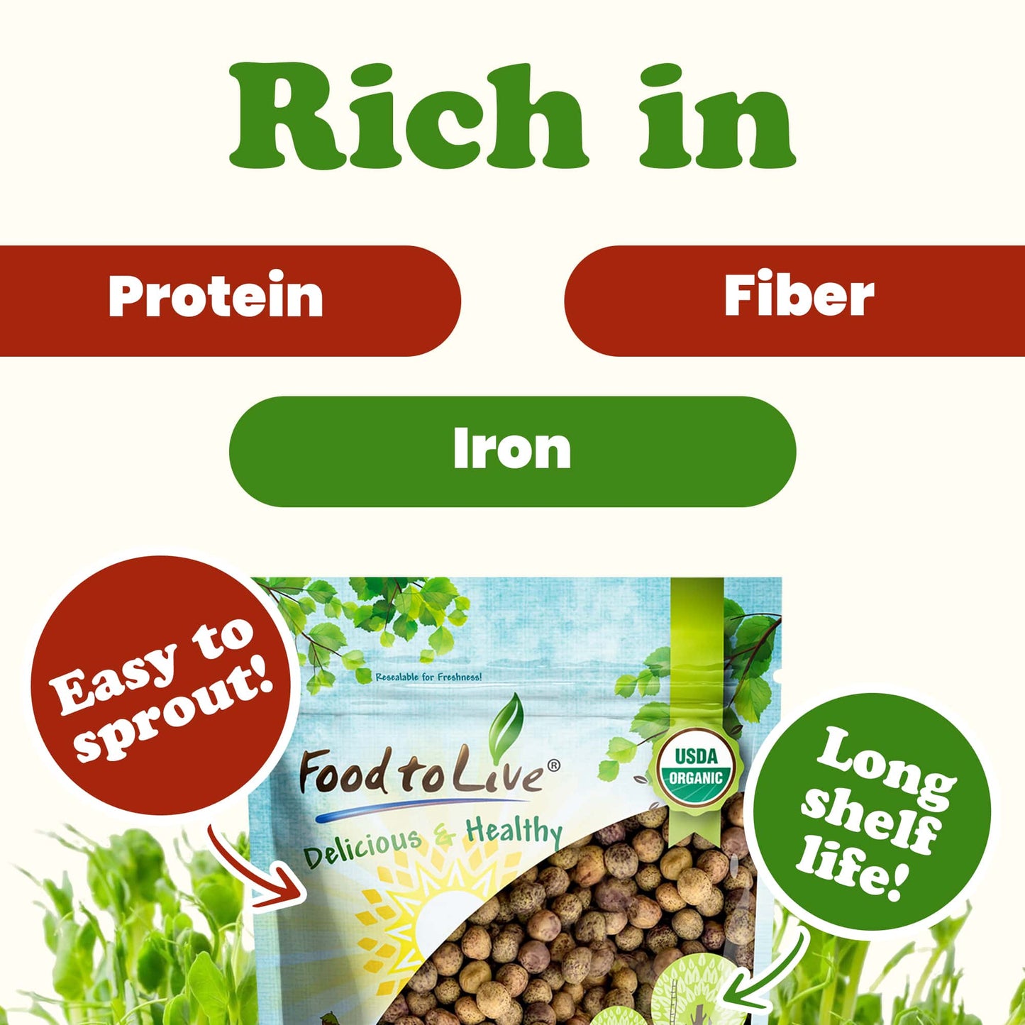 Organic Brown Speckled Peas - by Food To Live