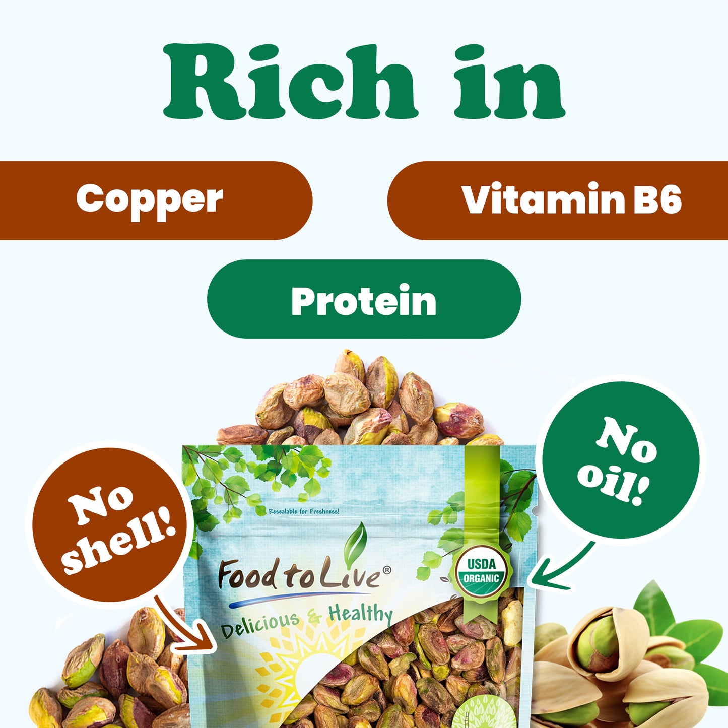 Organic Dry Roasted Pistachio with Himalayan Salt - by Food to Live