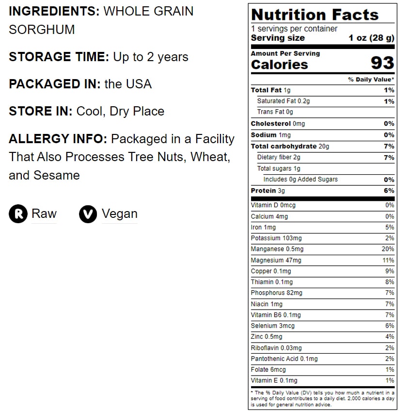 Italian White Whole Grain Sorghum - by Food To Live