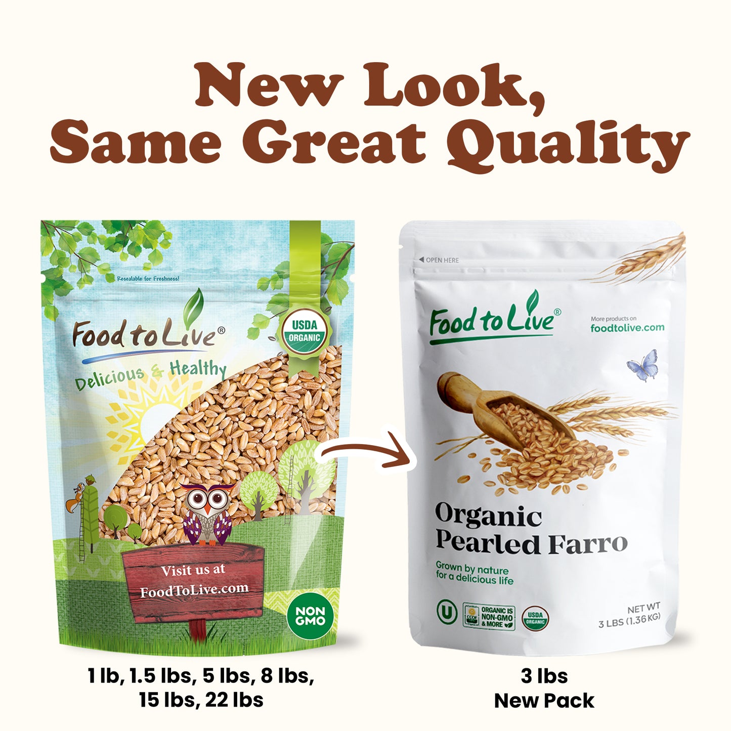 Organic Italian Pearled Farro - Non-GMO, Kosher, Vegan, Grain in Bulk, Good Source of Fiber - by Food to Live