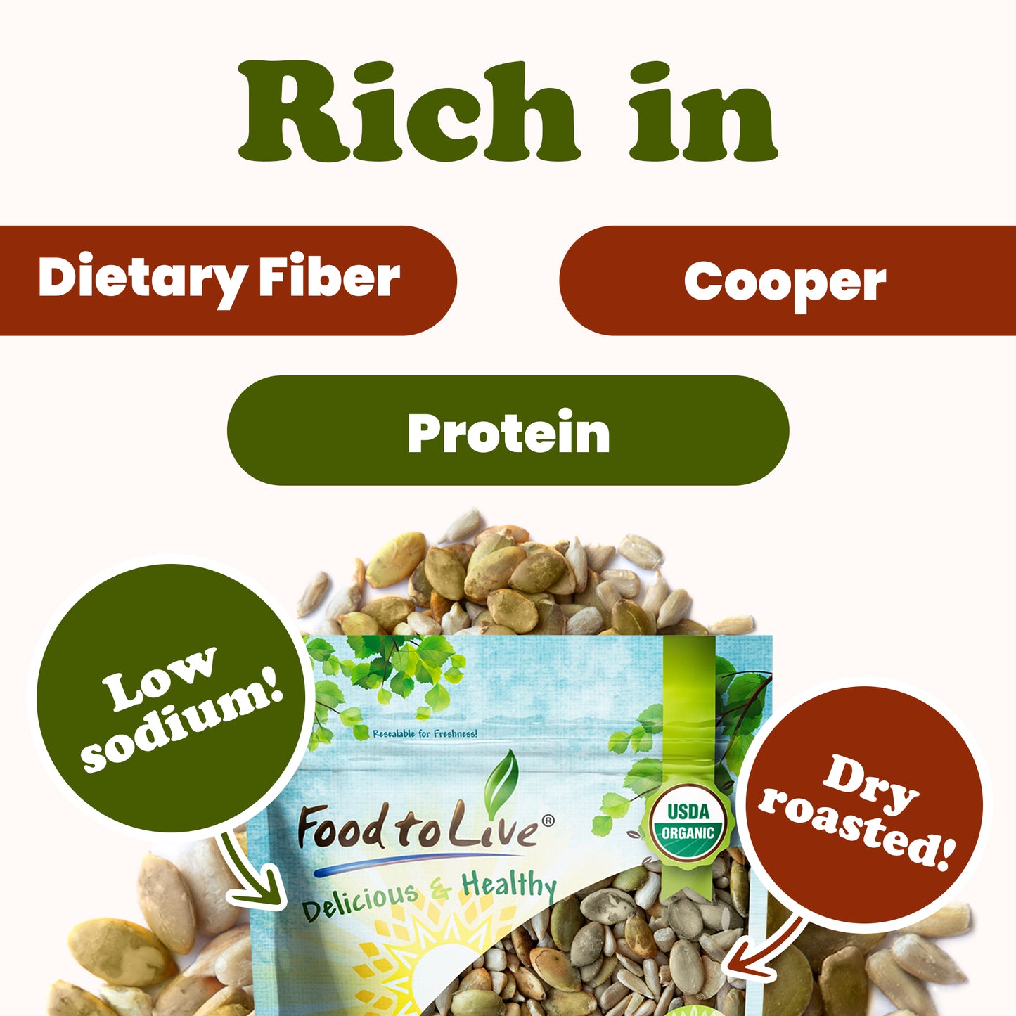 Organic Dry Roasted Sunflower and Pumpkin Seed Mix - by Food To Live