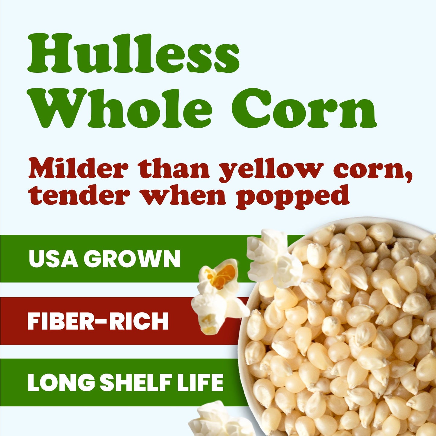 Organic White Popcorn Kernels – USDA Certified. Non-GMO, Vegan, Kosher, Bulk