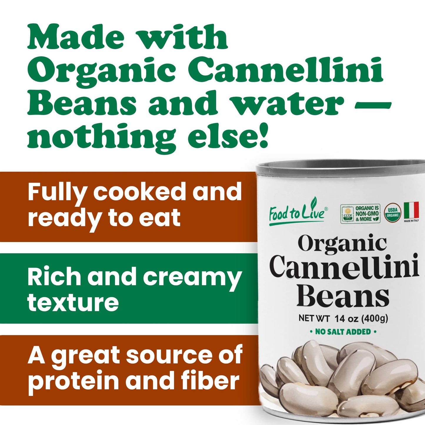 Organic Italian Canned Cannellini Beans - by Food To Live