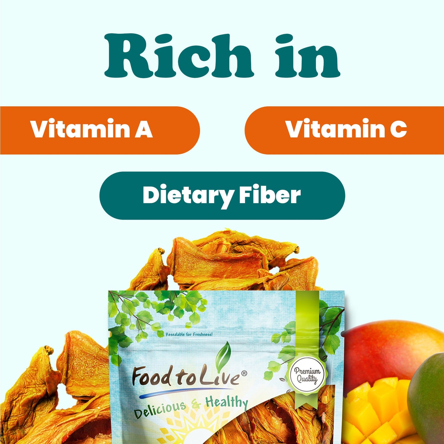 Dried Mango Strips – No Sugar Added. Vegan, Kosher, Bulk – by Food to Live