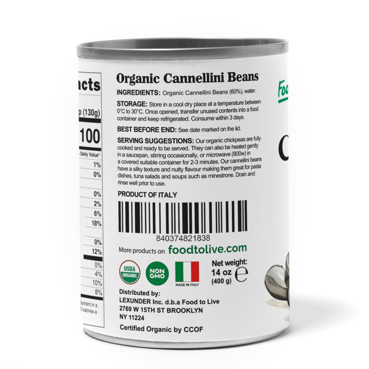 Organic Italian Canned Cannellini Beans - by Food To Live