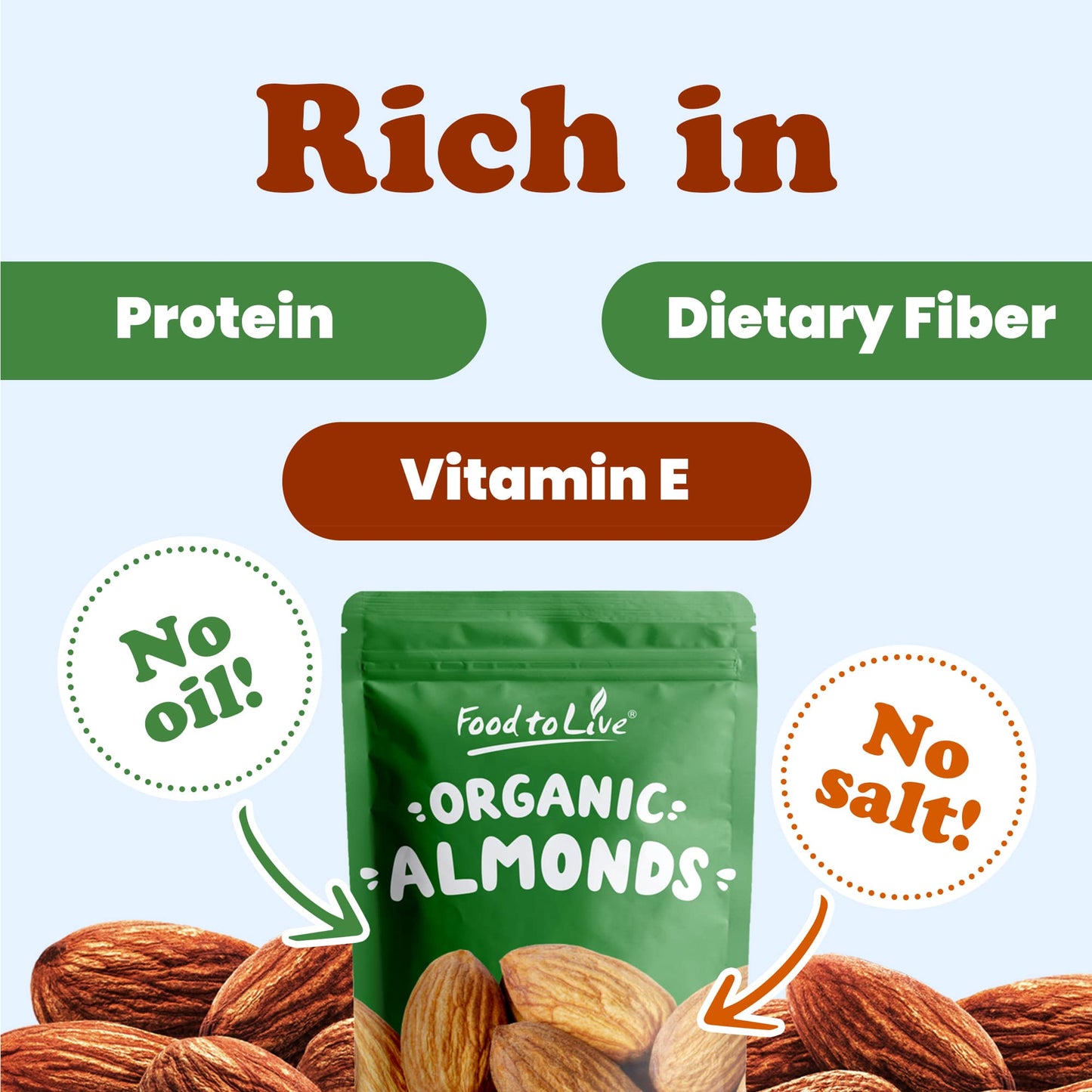 Organic Dry Roasted Almonds - by Food To Live