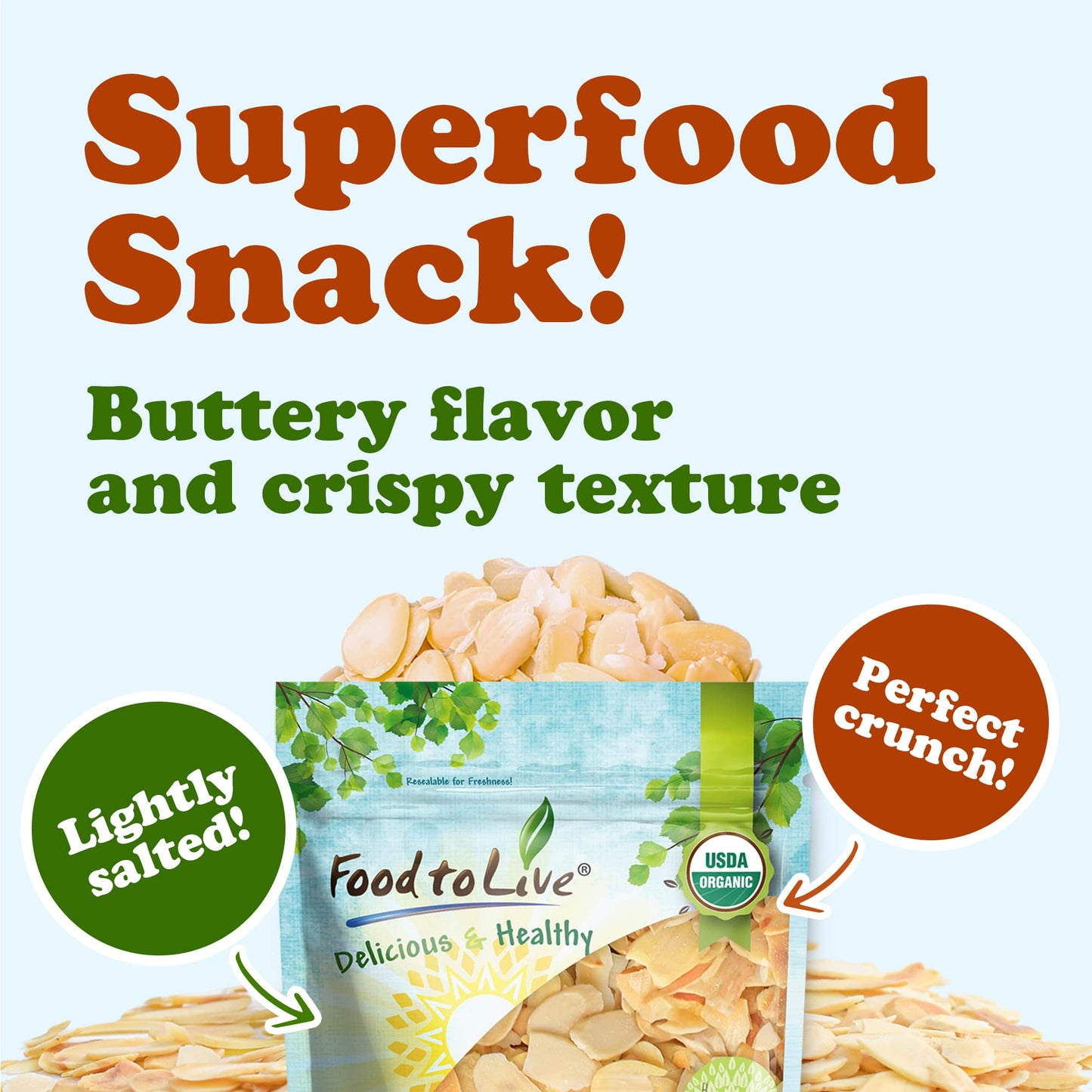 Organic Toasted and Salted Blanched Sliced Almonds - by Food To Live