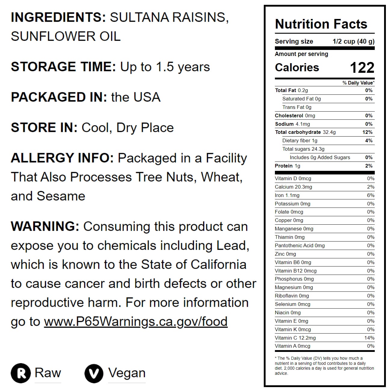 Sultana Raisins - by Food To Live