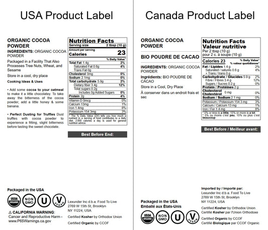 Organic Cocoa Powder - Natural, Unsweetened, Non-Dutched, Non-GMO, Kosher, Sirtfood, Bulk - by Food to Live