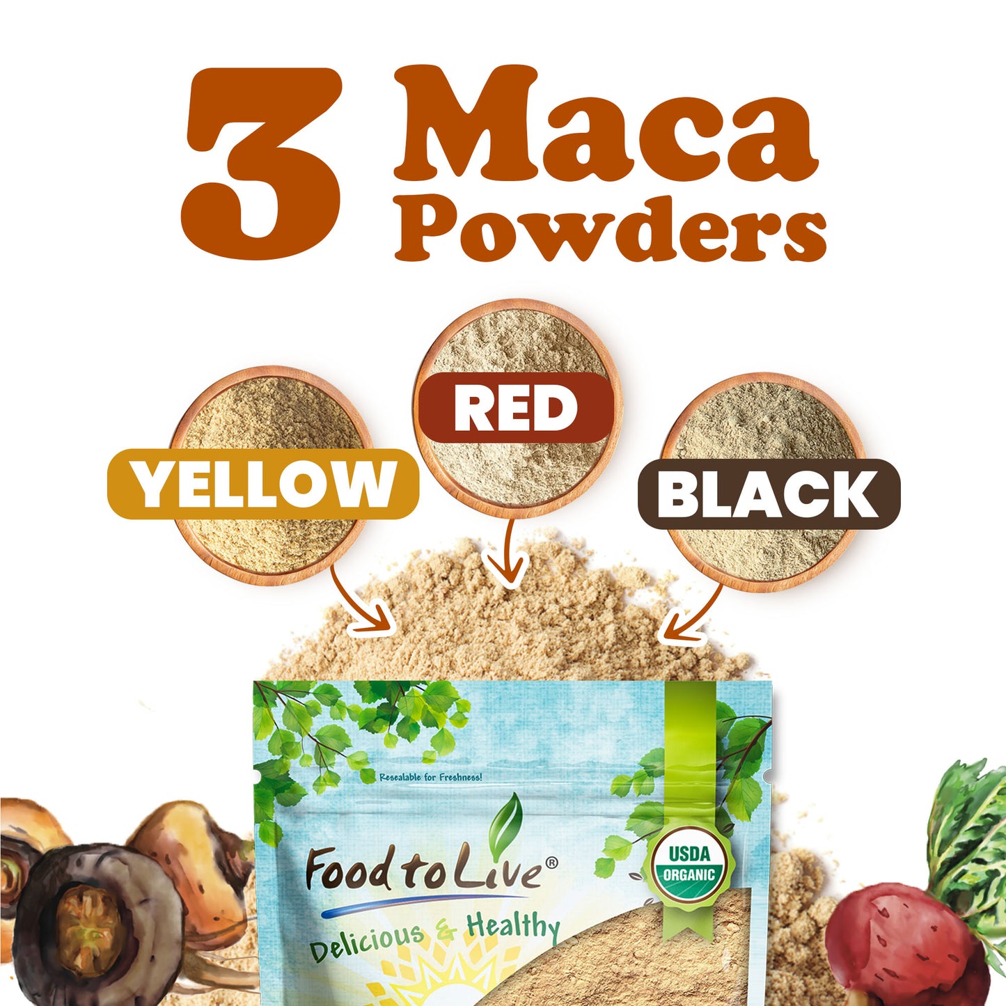 Organic Tri-Color Maca Powder Blend – by Food to Live