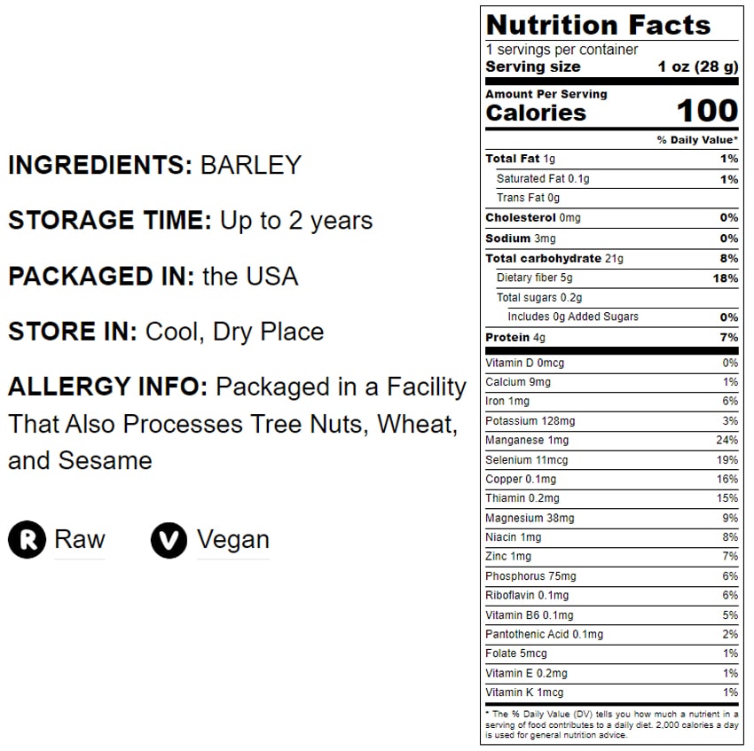 Hulled Barley Grain - by Food To Live