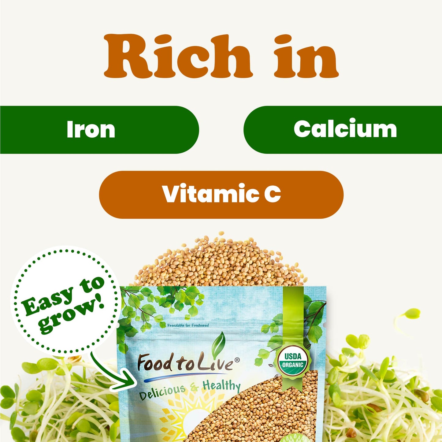 Organic Clover Sprouting Seeds - by Food To Live