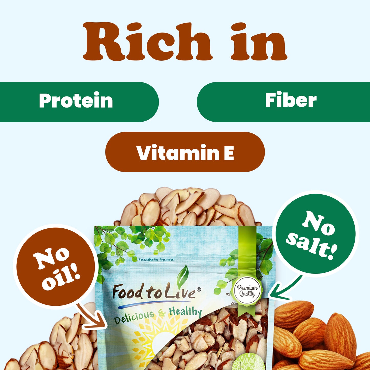 Dry Roasted Natural Sliced Almonds - by Food to Live