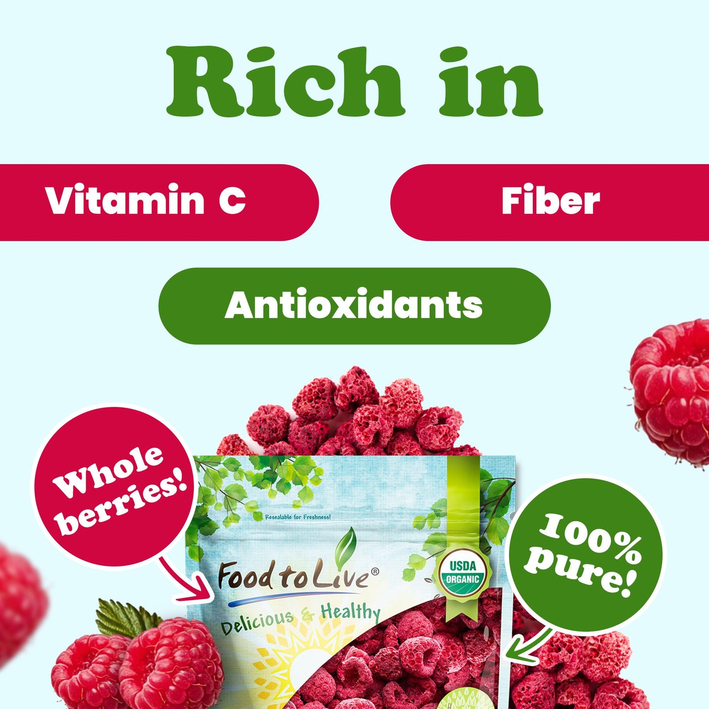 Organic Freeze-Dried Raspberries – by Food to Live