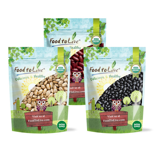 Organic Dry Beans Bundle (3 pack) of Dark Red Kidney Beans (5 LB), Pinto Beans (5 LB) and Black Beans (5 LB) - by Food To Live