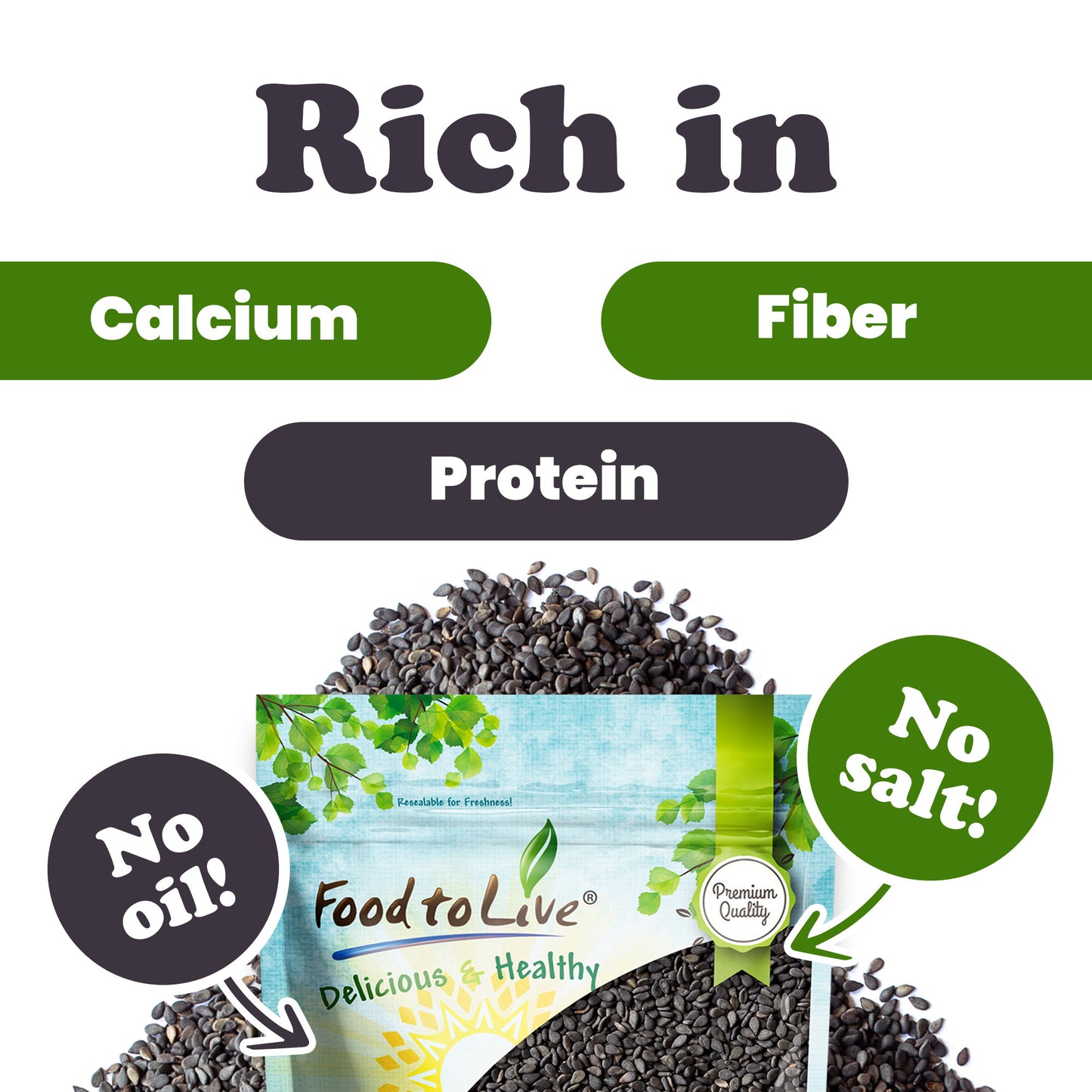 Dry Roasted Black Sesame Seeds - by Food To Live