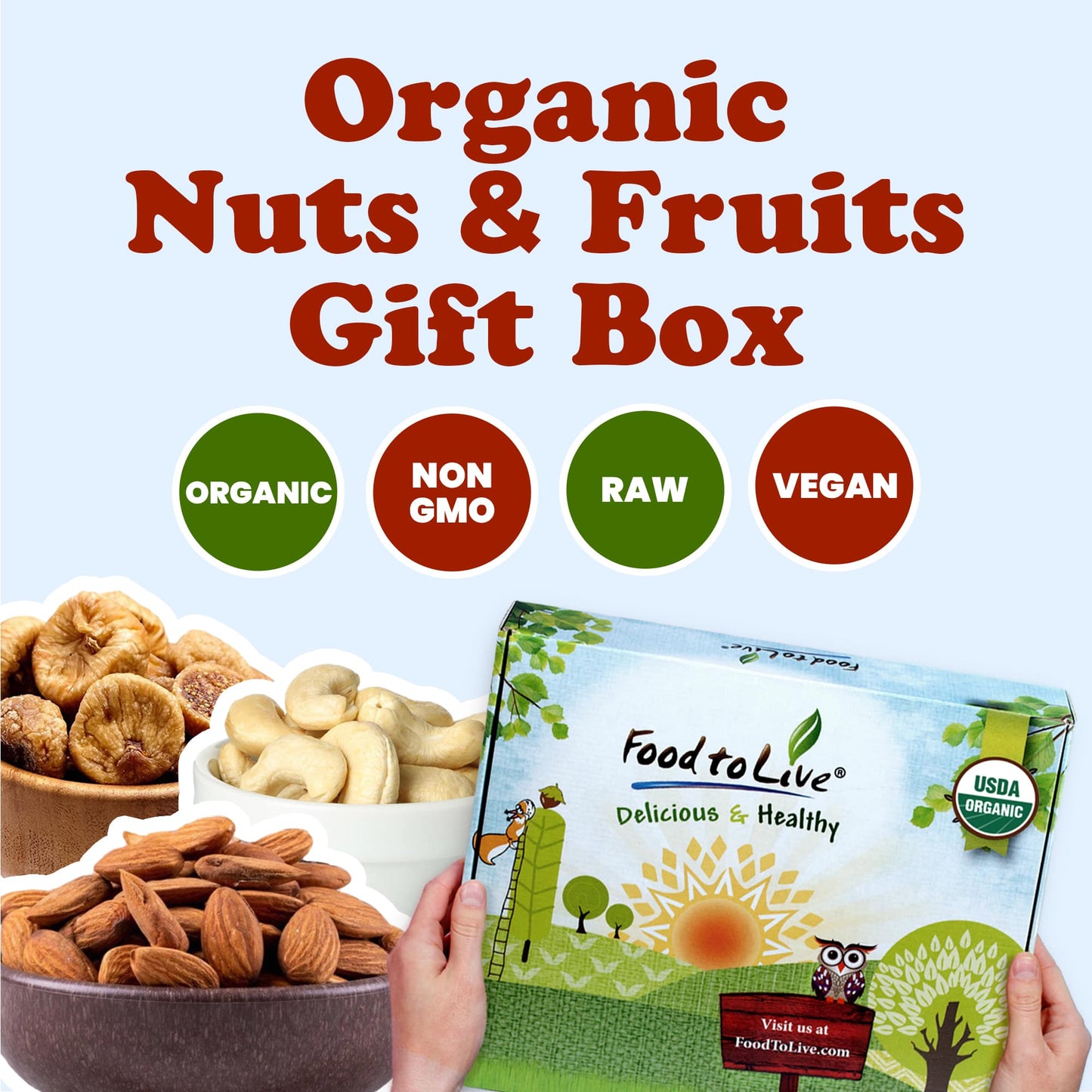 Organic Dried Nuts & Fruits in a Gift Box - by Food To Live