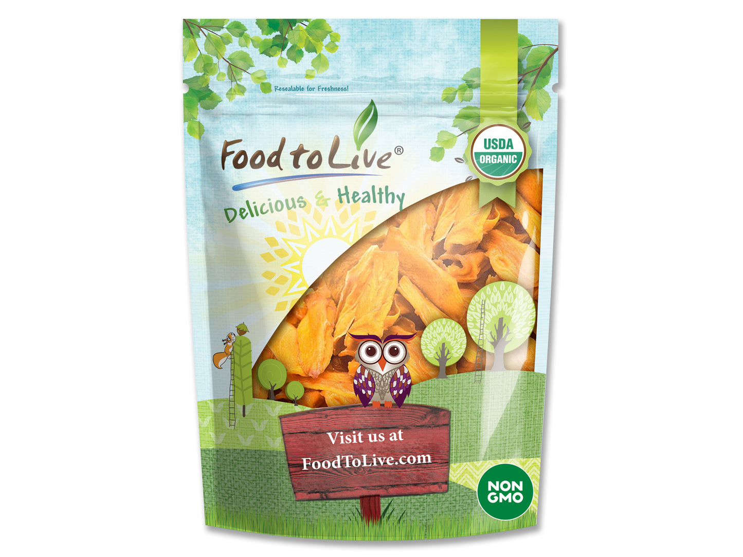 Organic Mango Cheeks - Dried, Non-GMO, Kosher, Unsulphured, Unsweetened, Bulk - by Food to Live