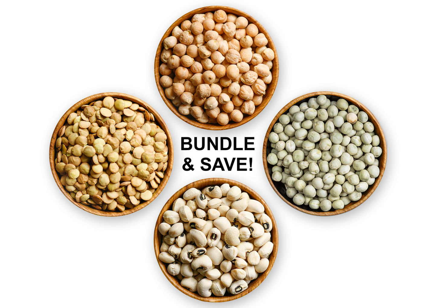 Premium Pulses Bundle, 4 Pack - Chickpeas (5 LB), Whole Green Peas (5 LB), Green Lentils (5 LB), Black-eyed Peas (5 LB) - by Food To Live