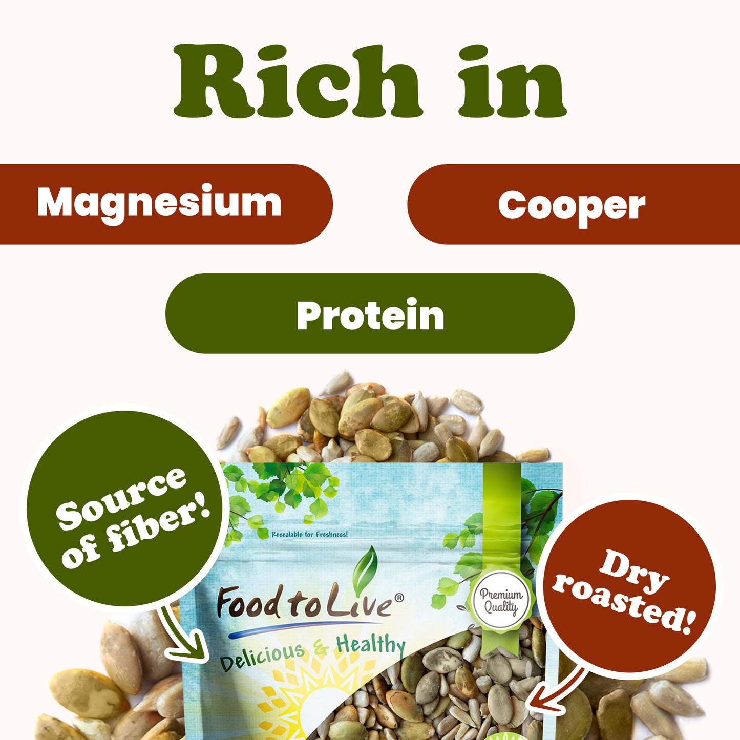 Dry Roasted Sunflower and Pumpkin Seed Mix with Himalayan Salt - by Food To Live
