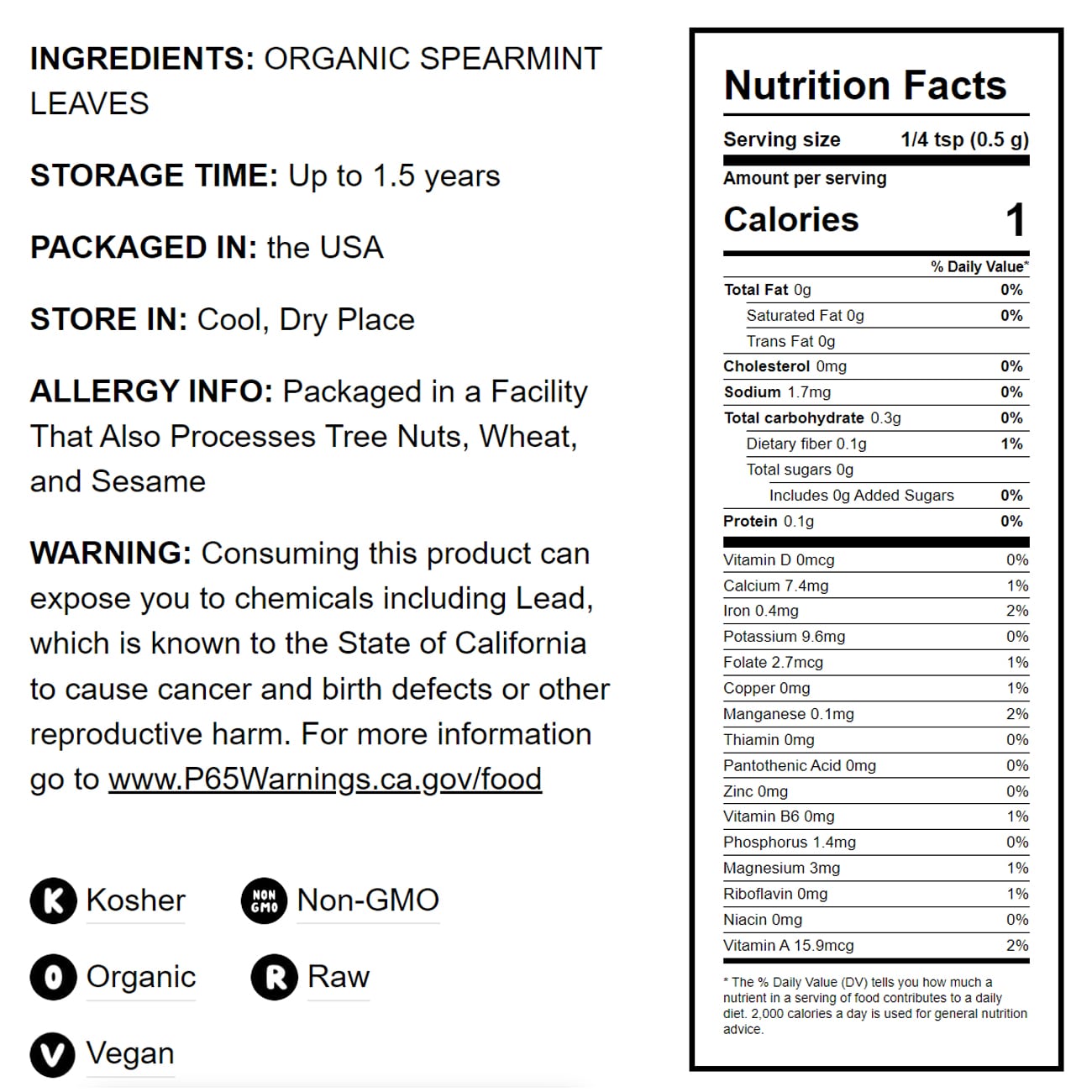 Organic Spearmint Leaves - by Food To Live