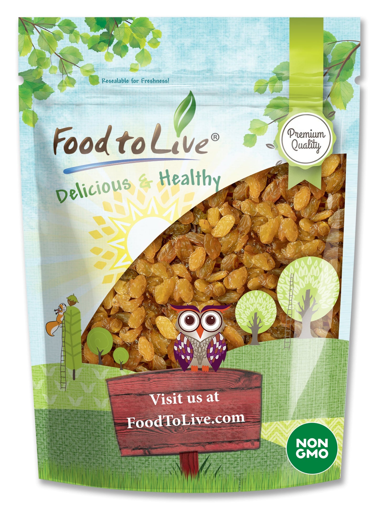 California Jumbo Golden Raisins — Non-GMO Verified, Seedless, Sun-Dried, No Added Oil, No Added Sugar, Kosher, Vegan, Raw, Bulk - by Food to Live