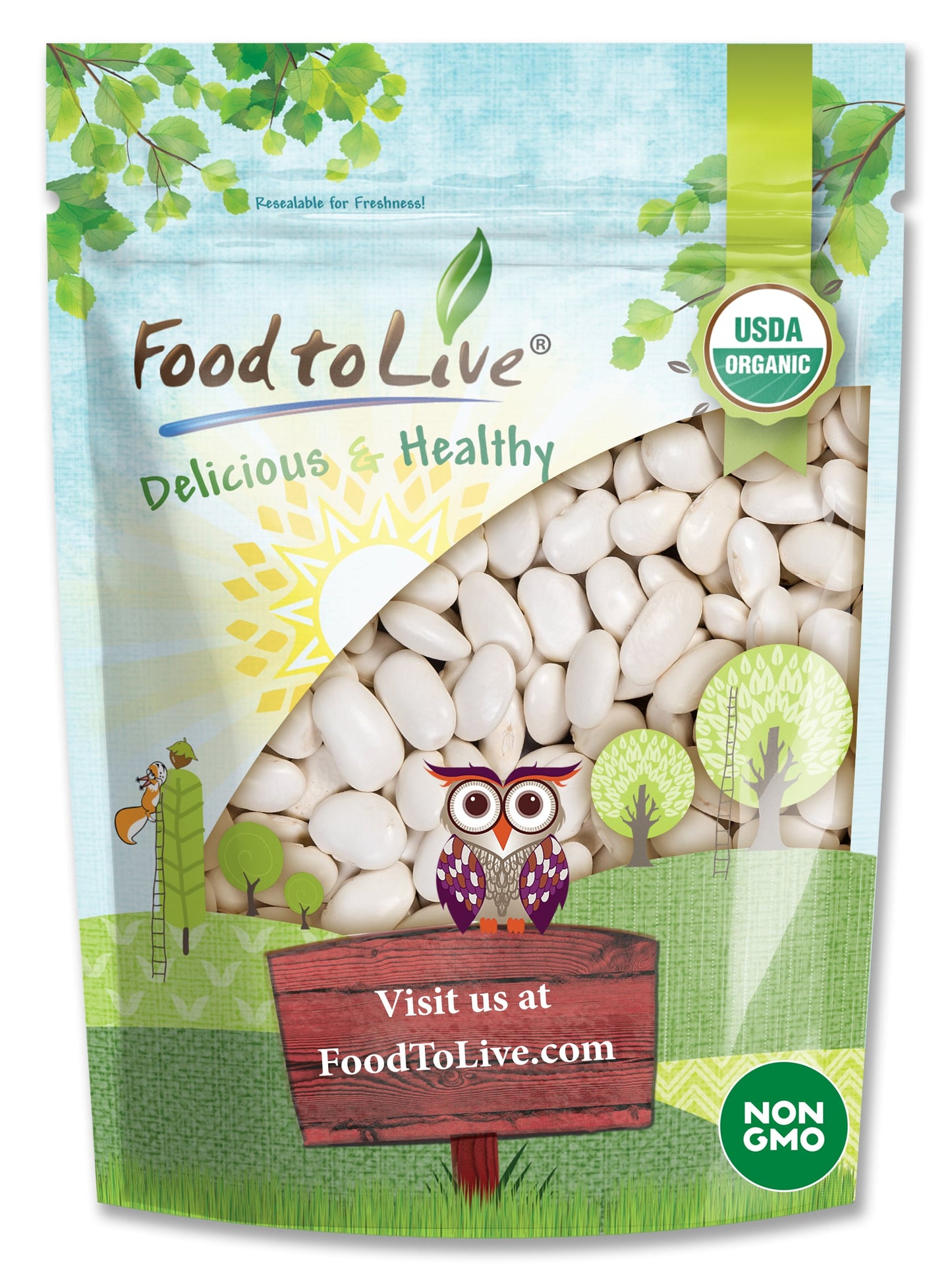 Organic White Kidney Beans — Whole Raw Dried Beans, Vegan, Kosher, Bulk. Rich in Dietary Fiber and Protein. Perfect for Soups, Stews, Chili, Paste, Salads and Side Dishes