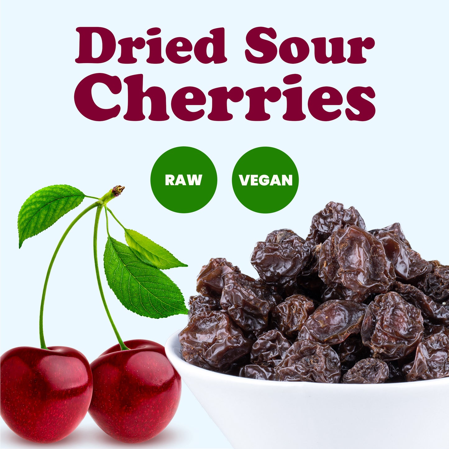 Dried Sour Cherries – Tart, Soft & Juicy Nature's Candy. Whole Fruit Snack. Lightly Sweetened and Coated with Vegetable Oil. Pitted, Unsulphured, Vegan, Bulk