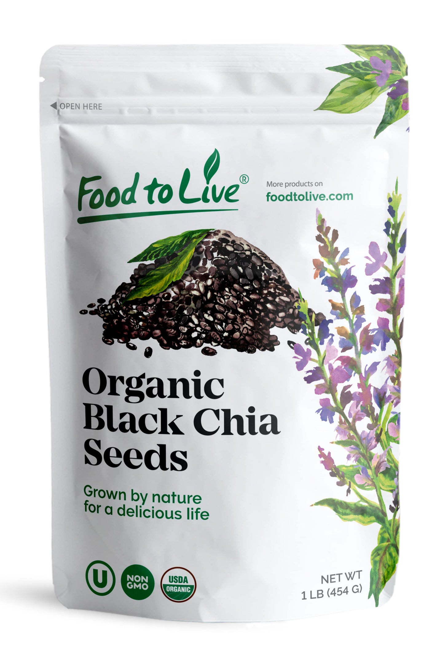Organic Chia Seeds — Black, Vegan, Kosher, Non-GMO, Great for Smoothies, Sirtfood — by Food to Live