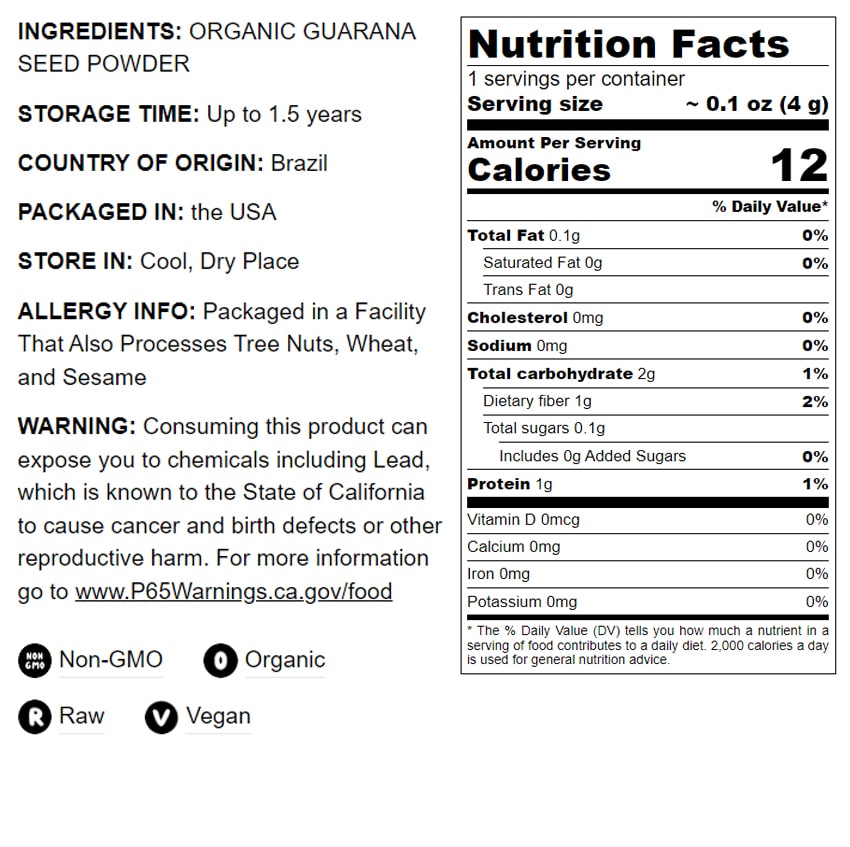 Organic Guarana Seed Powder - by Food To Live