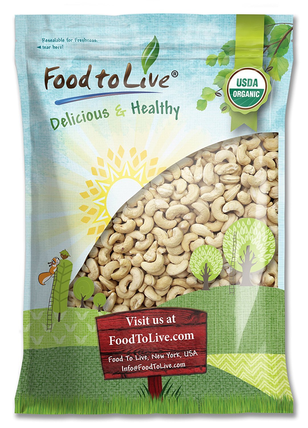 Organic Cashews - Whole, Size W-320, Unsalted - by Food To Live