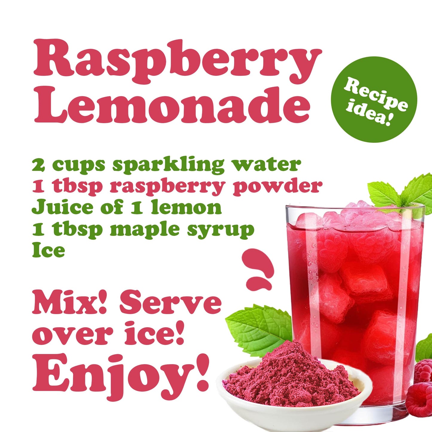 Raspberry Juice Powder – Antioxidant-Rich Superfood for Immune Support, Skin Health – Spray-dried, No Sugar Added, Contains Maltodextrin, Vegan, Kosher, Bulk