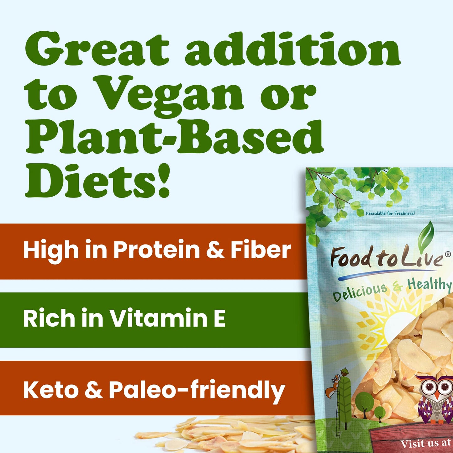 Organic Toasted and Salted Blanched Sliced Almonds - by Food To Live