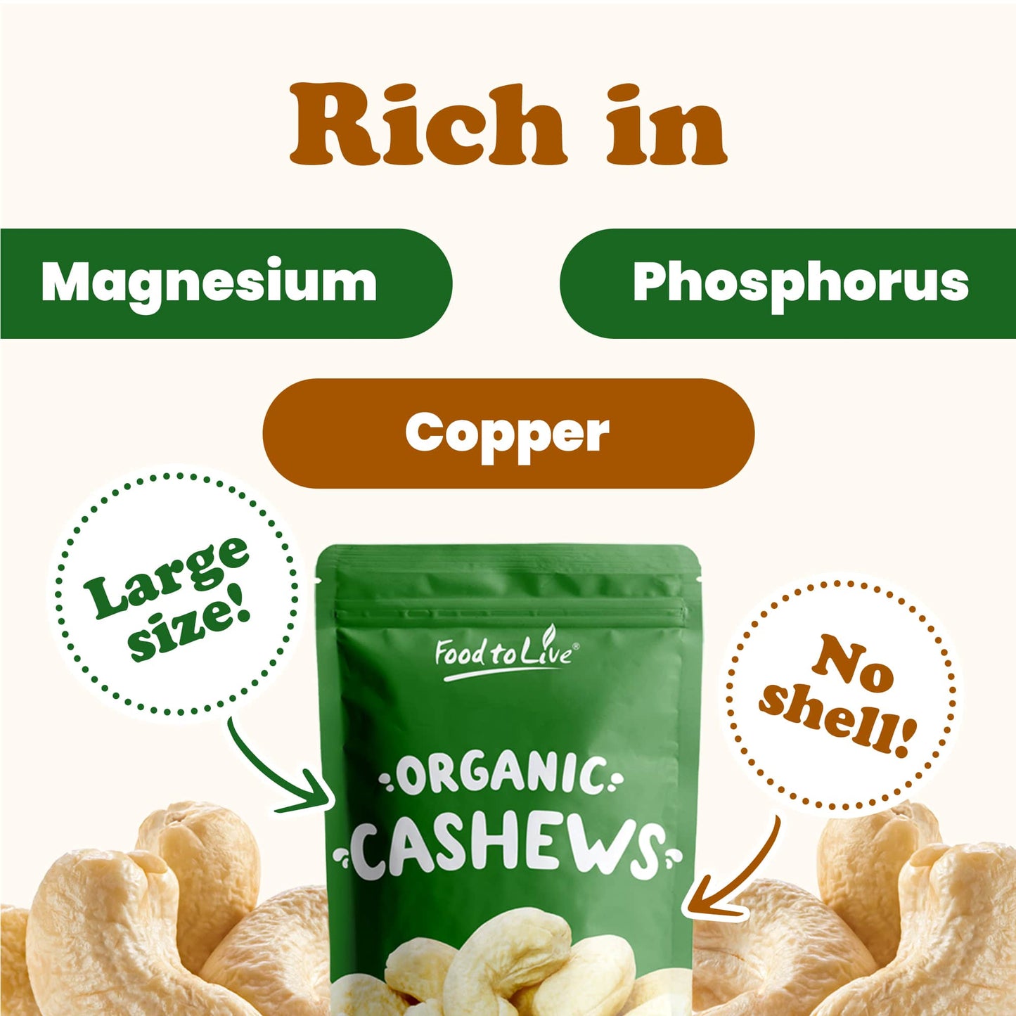 Organic Cashews - Whole, Size W-240, Unsalted - by Food To Live