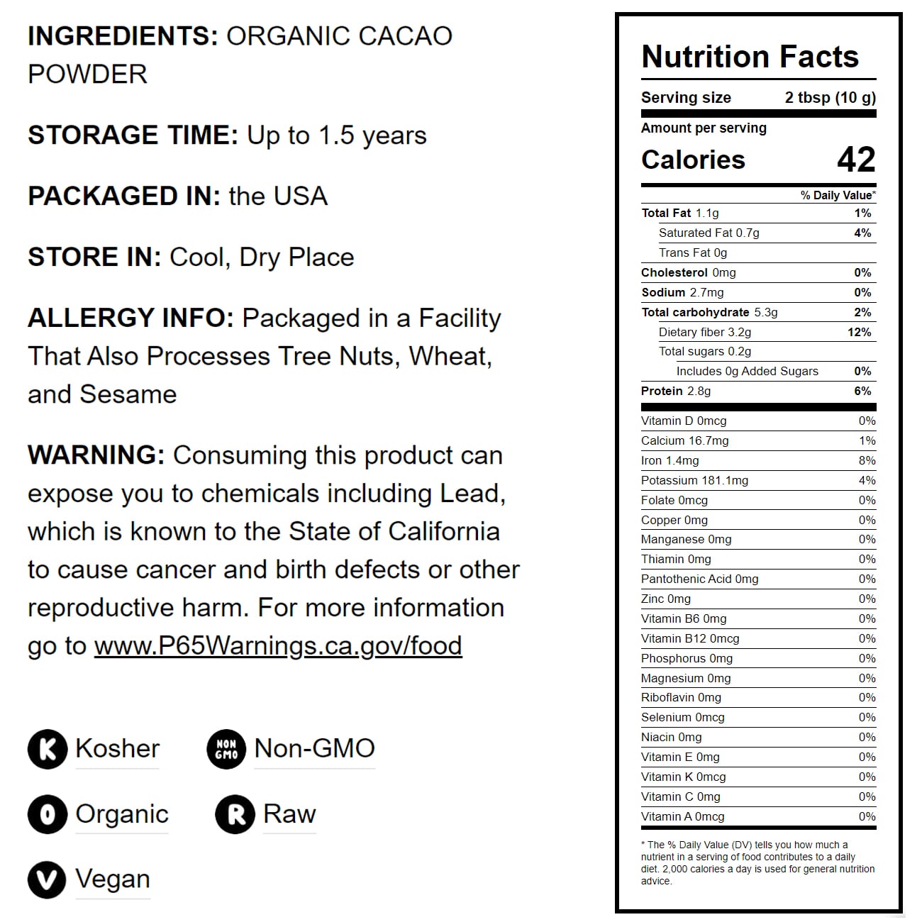 Organic Cacao Powder - by Food To Live