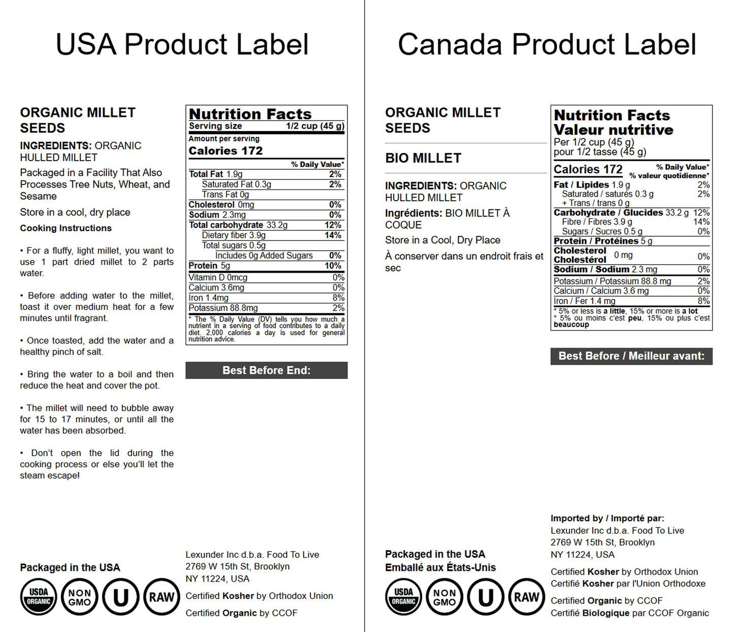 Organic Hulled Millet — Whole Grain Seeds, Non-GMO, Kosher, Raw, Bulk, Product of the USA - by Food to Live