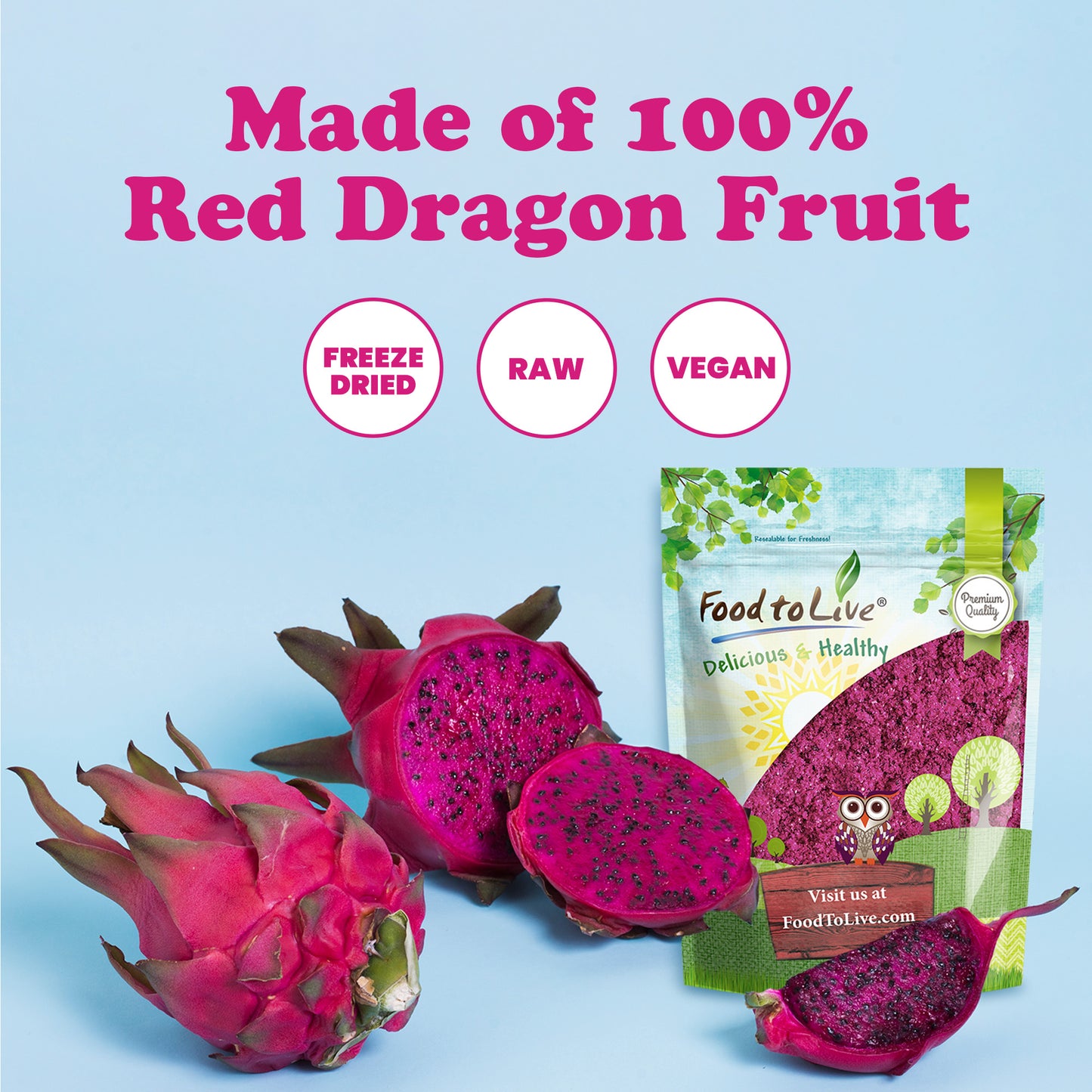 Dragon Fruit SD Juice Powder – Freeze-Dried Pitaya, Vegan Superfood, Dehydrated Dragonfruit is Rich in Vitamins, Minerals. Great for Drinks and Juices. Non-Irradiated Raw Pink Pitahaya in Bulk