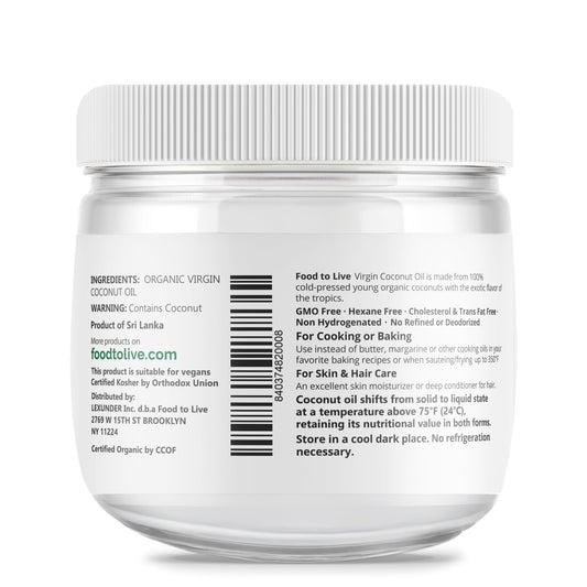 Organic Virgin Coconut Oil, 17 fl oz (500 ml) - by Food To Live
