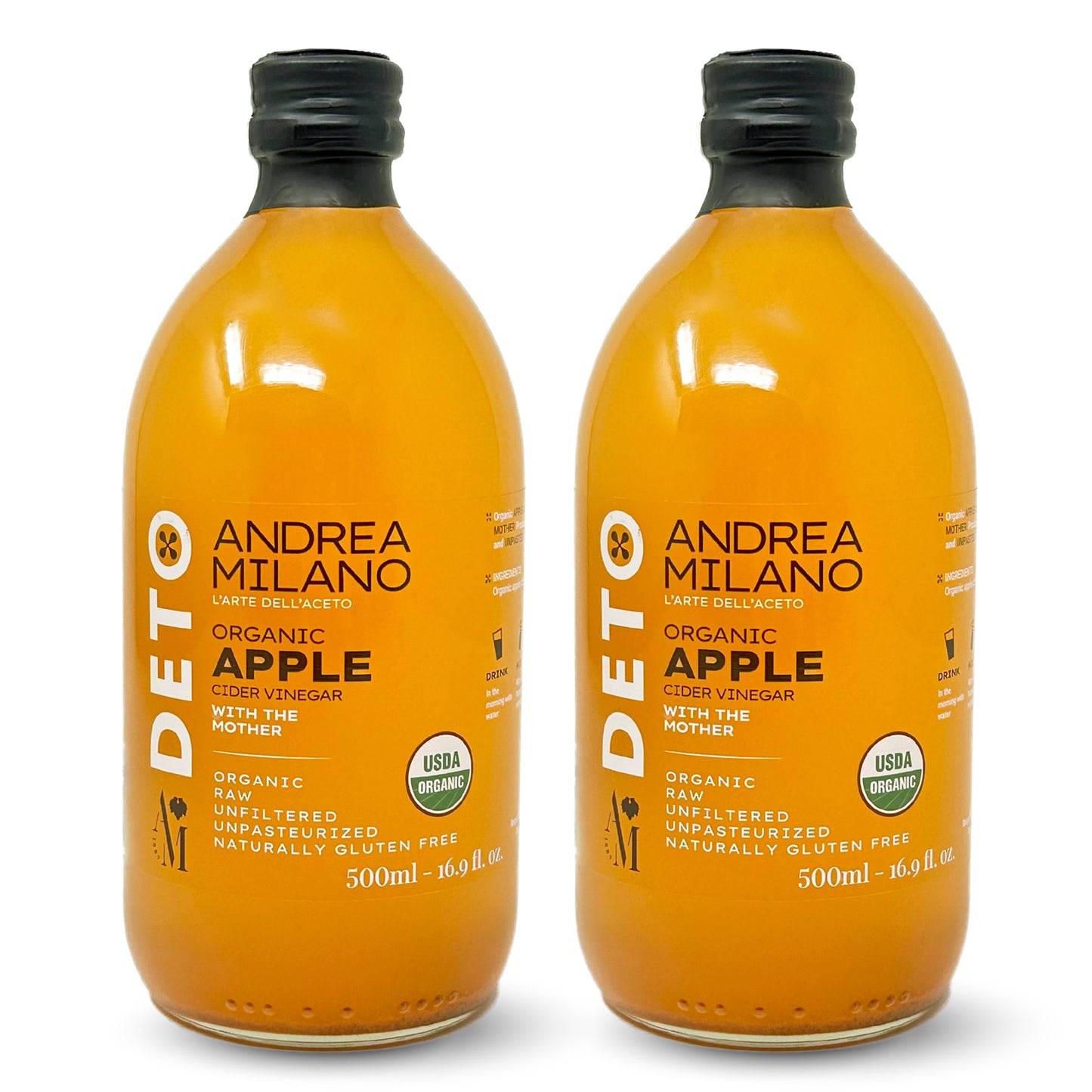 Andrea Milano Organic Apple Cider Vinegar, 500 ml – Non-GMO, Vegan, Bulk, Glass Bottle