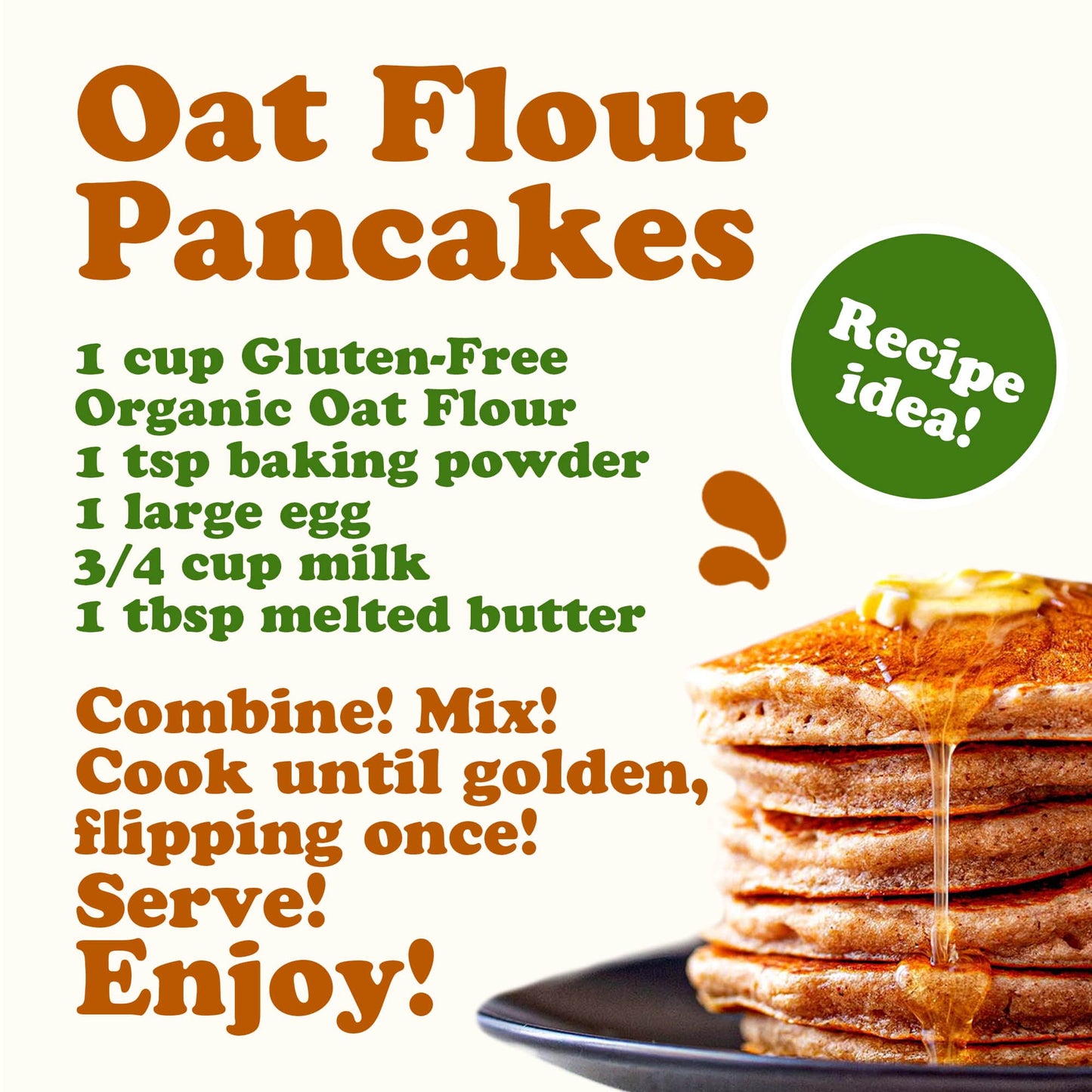Gluten-Free Organic Oat Flour - Stone Ground from Whole Grain Oat Berries, Great for Baking Pancakes, Muffins, Waffles, and Bread; High in Fiber, Non-GMO, Kosher, Vegan, Bulk